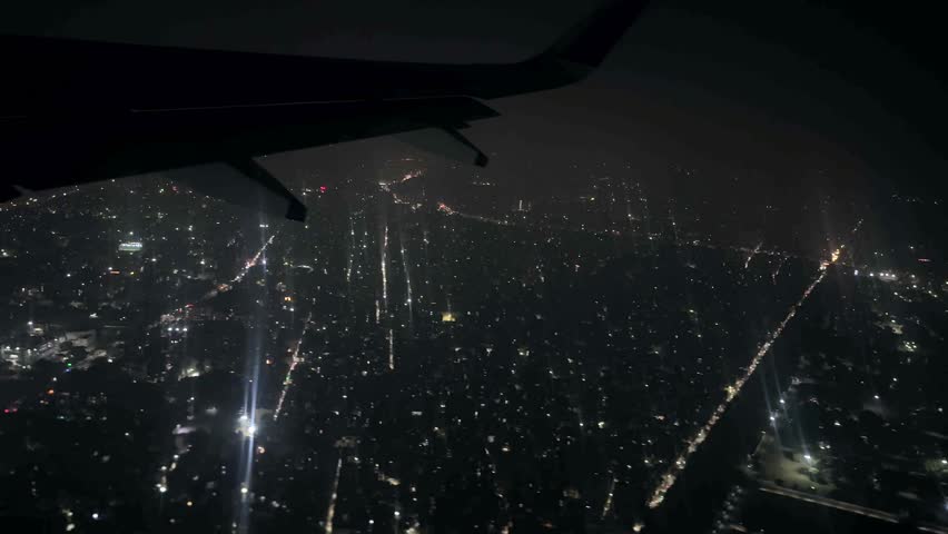 Indian airlines night and day flight from Delhi airport to Srinagar Kashmir destination featuring Airbus cabin window views cloudy skies and travel atmosphere journey, but air pollution in 4k.