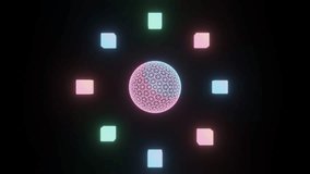 Futuristic Wireframe Sphere with Orbiting Neon Cubes - Seamless Loop 4K 60FPS Digital Core Background. 3D Illustration - Powered by Shutterstock - Get 15% off with code: PIKWIZARD15