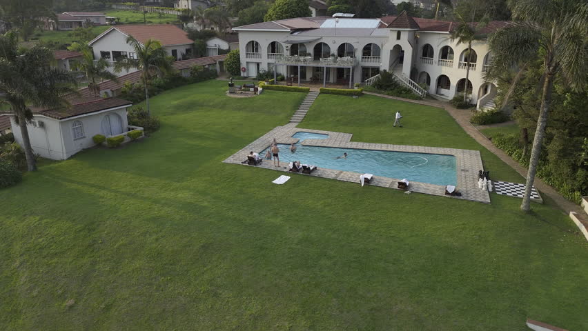 Mountain Inn hotel, Mbabane, Eswatini south africa, drone flying towards pool 