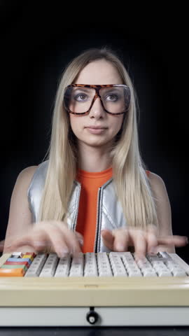 Technology Hacker woman typing on computer in vertical