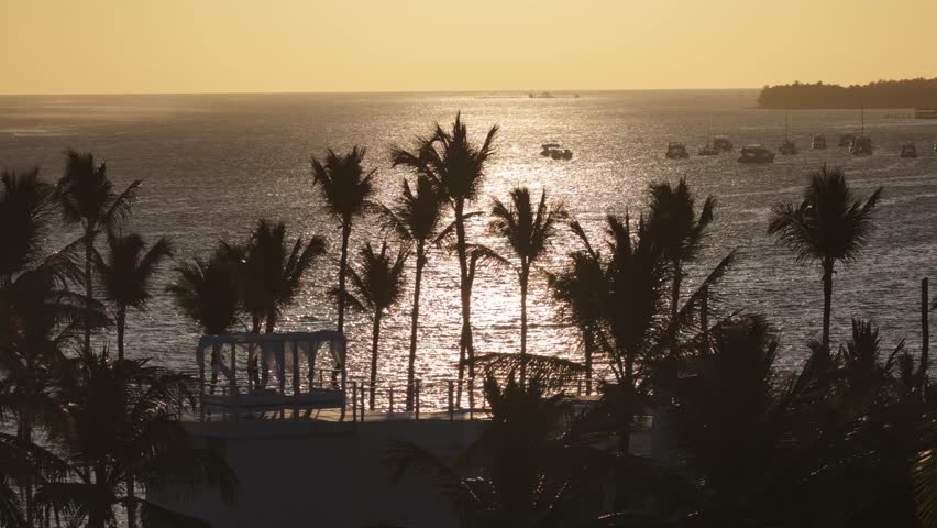 Sunset Beach In Punta Cana La Altagracia Dominican Republic. Bird Eye View Of A Amazing Coastal Beach In The Summer Holiday. Sunrise Clouds Beach Sea. Sunrise South America Panorama.