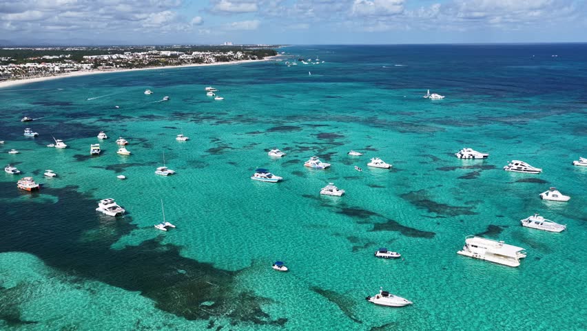 Bavaro Skyline In Punta Cana La Altagracia Dominican Republic. Turquoise Ocean Waves Gently Crashing On Tropical Beach. Paradise Landscape Leisure Amazing. Paradise Summertime.