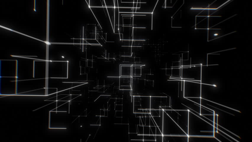 White glowing lines creating a precise geometric 3D digital corridor.