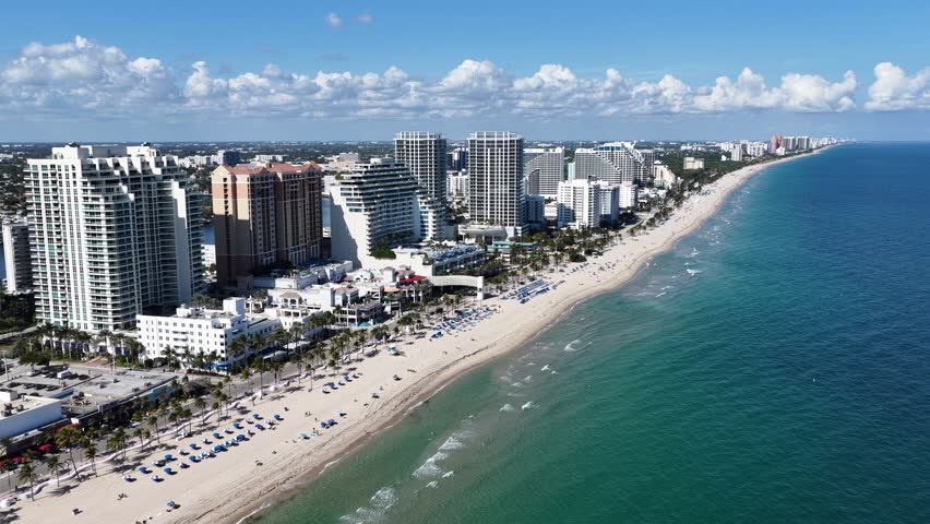 Fort Lauderdale Skyline In Fort Lauderdale Florida United States. Aerial View Of A Bustling Downtown Cityscape With Modern Buildings. Paradise Landscape Recreation Stunning.