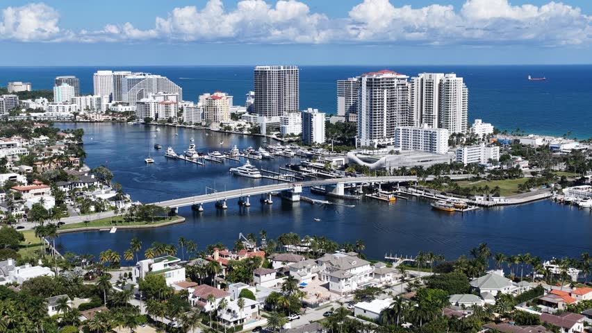 Fort Lauderdale Skyline In Fort Lauderdale Florida United States. Aerial View Of Stunning Beach With Crystal Clear Waters. Town Sky Backgrounds Urban. Town Panoramic City. Fort Lauderdale Florida.