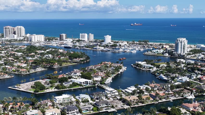 Fort Lauderdale Skyline In Fort Lauderdale Florida United States. Bird Eye View Of A Amazing Coastal Beach In The Summer Holiday. Industrial Skyline High Rise Building Awesome.