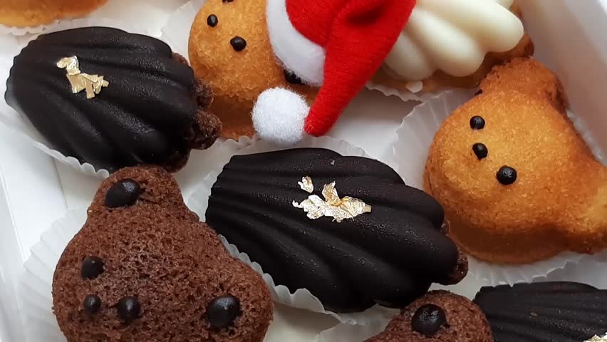 Best Christmas Santa Claus Easter Holiday Madeleine Chocolate Cake Icing Cookie Baked Bakery Teddy Bear Animal Toy Set Shape Frosting Gift Brown Edible Gold Topping Sugar Cute Fun Treats White Video Footage