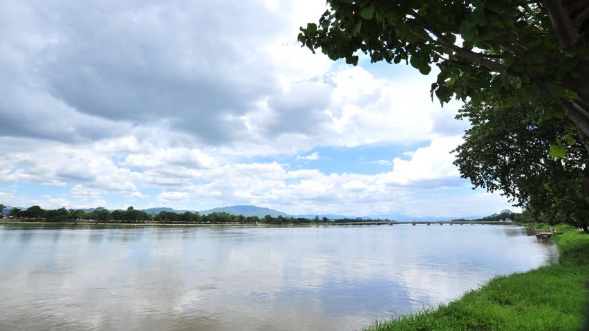 Cloudy Sky Over River Landscape Timelapse