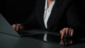 Futuristic digital interface showcasing data analysis and generation with a professional user engaging with innovative technology on a sleek workspace. Gluon. - Powered by Shutterstock - Get 15% off with code: PIKWIZARD15