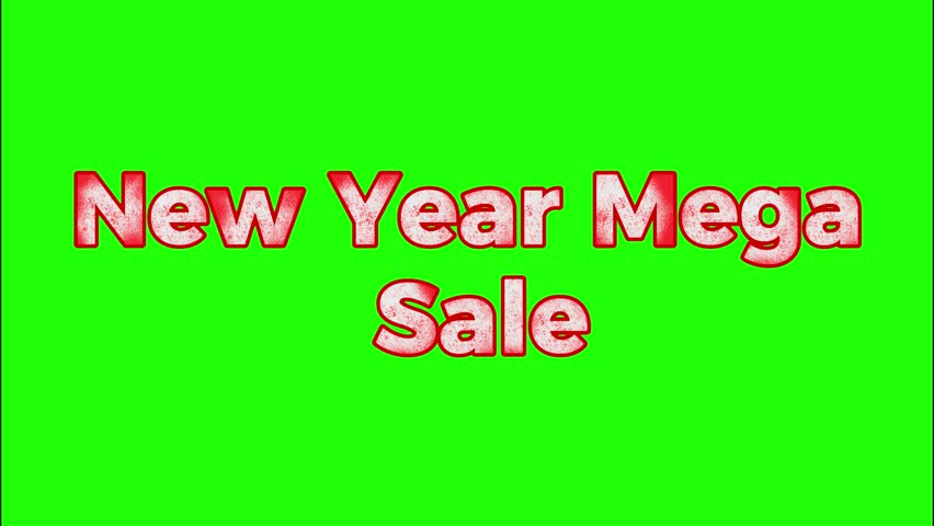  Bold 3D "New Year Mega Sale" text with a red textured finish isolated on a green screen background for retail promotional and marketing video overlays.
