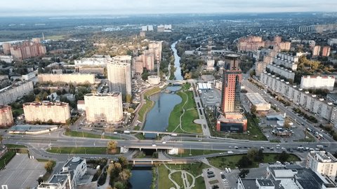 Forward Drone Descent Left Turn above City