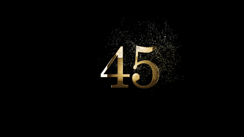 Golden number 45 with golden particles, alpha channel, golden numerology, golden number forty five, gold numbers and numerology