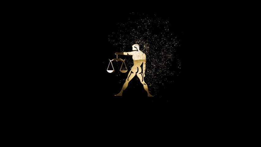 Golden Libra Zodiac Sign with particles and alpha channel, astrology, transparent background