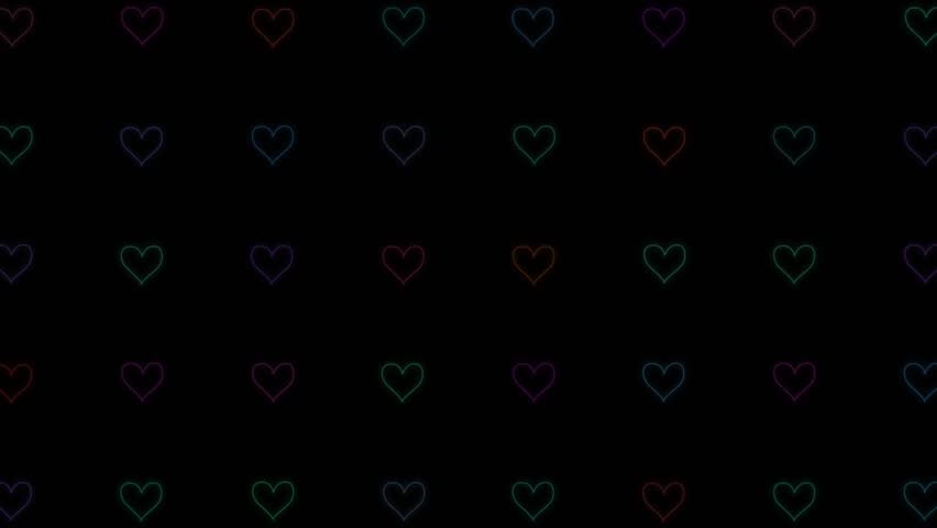 Neon Hearts Grid Animation Seamless Loop Of Glowing Colorful Love Symbols On Black Background For Valentine
