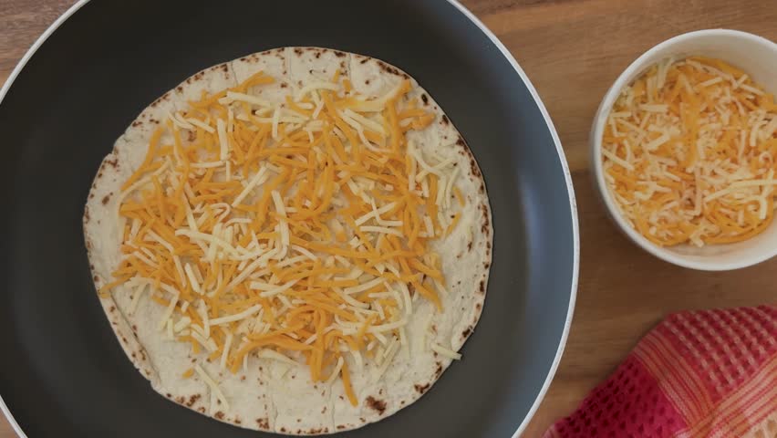 Making a Beef and Cheese Quesadilla Shot From Above