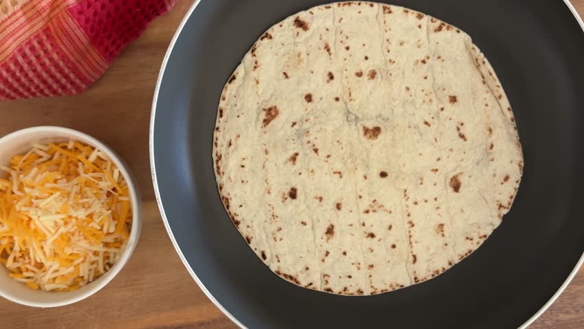 Making a Cheese Quesadilla Shot from Above
