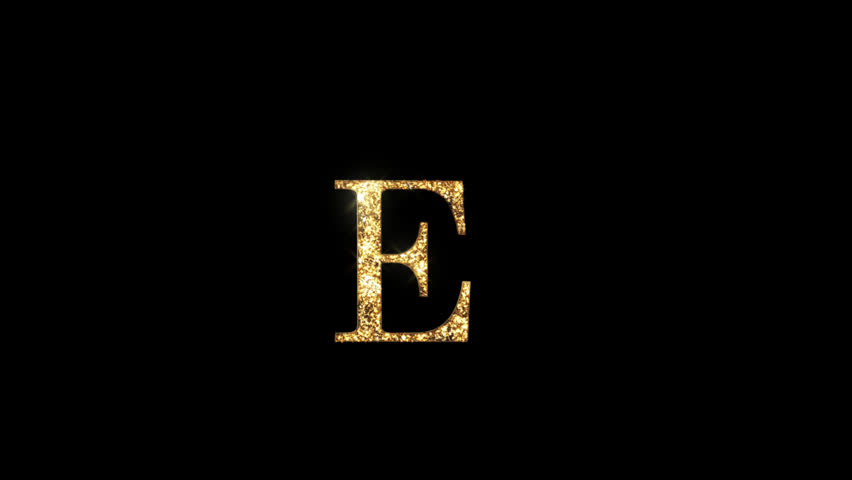 Golden letter E with beautiful golden glitter and alpha channel, golden alphabet with transparent background
