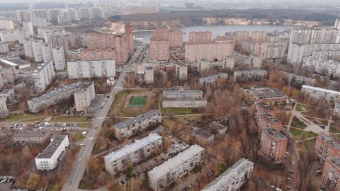 Sideways Drone Movement above Urban Residential Area