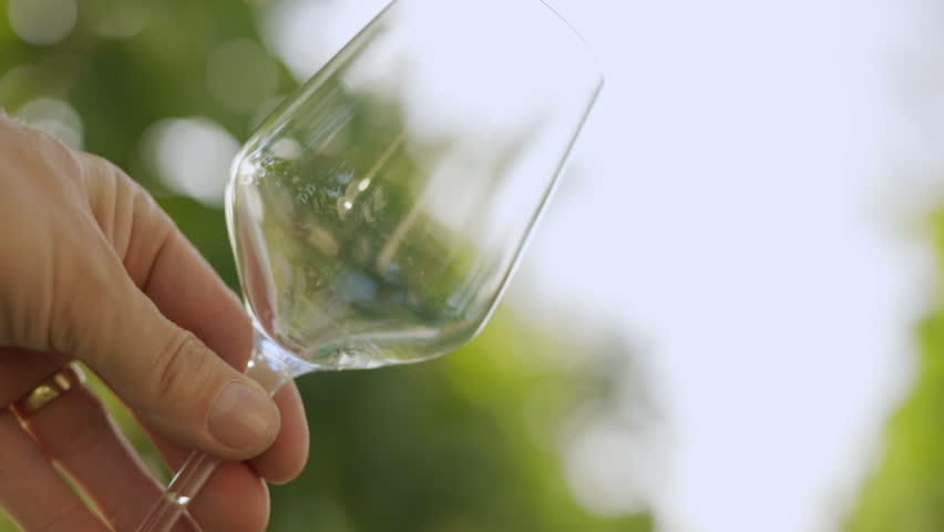 Close-up shot of a male hand pouring rose wine from a bottle