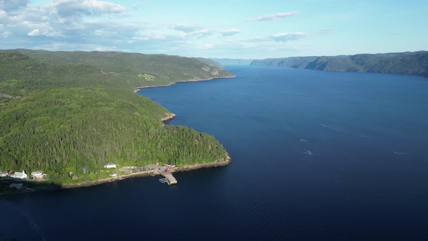 Scenic aerial view of Saguenay Fjord, Quebec, Canada, in tranquil daylight