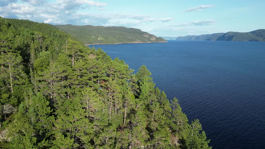 Scenic aerial view of Saguenay Fjord in Quebec, Canada, serene nature beauty