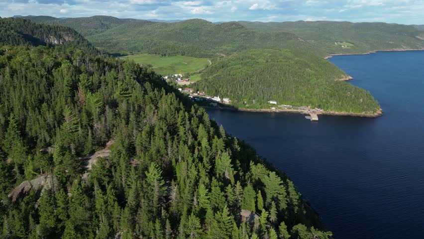 Aerial view of Saguenay Fjord in Quebec, Canada, picturesque and serene
