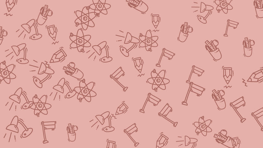 Artistic composition of assorted drawings of lamps, flags, plants, and science symbols. Perfect for educational or design projects requiring eclectic visuals.