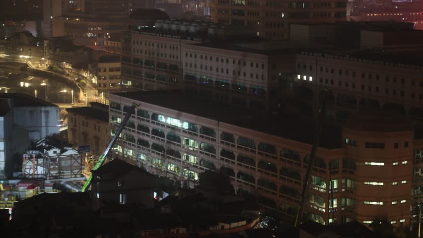 Shanghai, China. Nightlife City Traffic Time Lapse. Time-lapse Urban Skyline In Night Time Illumination. City Business Center. Smog Over City. Bright Blue Night Sky. Modern Shanghai