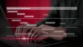 Hands typing on laptop with data analytics dashboard and progress bars. Concept for project management, business intelligence, digital workflow, and real-time statistics monitoring. - Powered by Shutterstock - Get 15% off with code: PIKWIZARD15