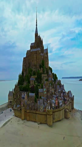  Aerial view of Mont Saint Michel.Iconic island and monastery, Normandy, France