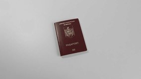 Romanian European Union biometric passport with boarding pass against a white background with Romanian Lei cash money - Powered by Shutterstock - Get 15% off with code: PIKWIZARD15