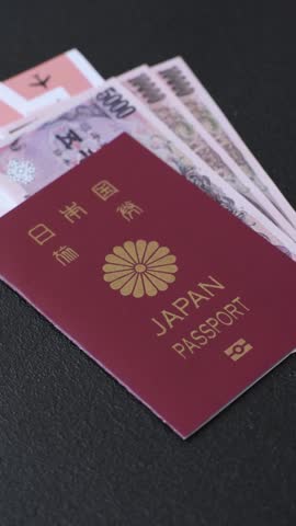 Japanese citizen passport, visa document for travel, immigration or tourism. Japanese passport as background for your design