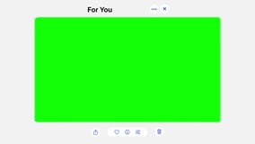 A clean and modern user interface (UI) resembling a social media "For You" photo gallery or system media player. The layout features standard interaction icons for sharing, liking, information, and editing, set against a vibrant chroma key green screen - Powered by Shutterstock - Get 15% off with code: PIKWIZARD15