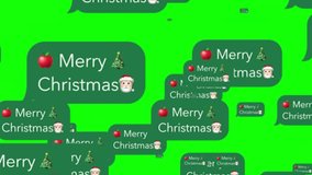 Merry Christmas" notification bubbles with holiday icons floating on a green screen for festive social media or video content - Powered by Shutterstock - Get 15% off with code: PIKWIZARD15