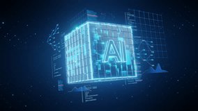 3D render: Glowing AI text inside digital cube. Futuristic technology, artificial intelligence, machine learning, data processing. Abstract innovation, big data, neural networks, computing concept. - Powered by Shutterstock - Get 15% off with code: PIKWIZARD15