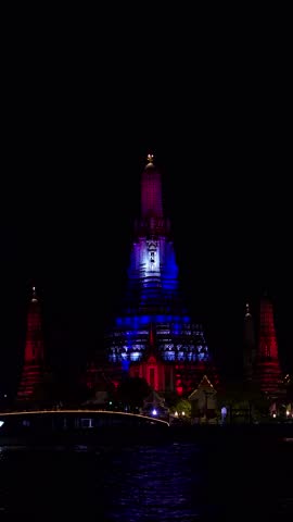 The night view of Arun temple fron Wat Pho port Bangkok, Thailand
