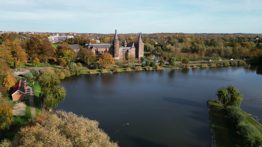 aerial view of Hoensbroek Castle, in the south of Holland, Limburg province, Netherlands
