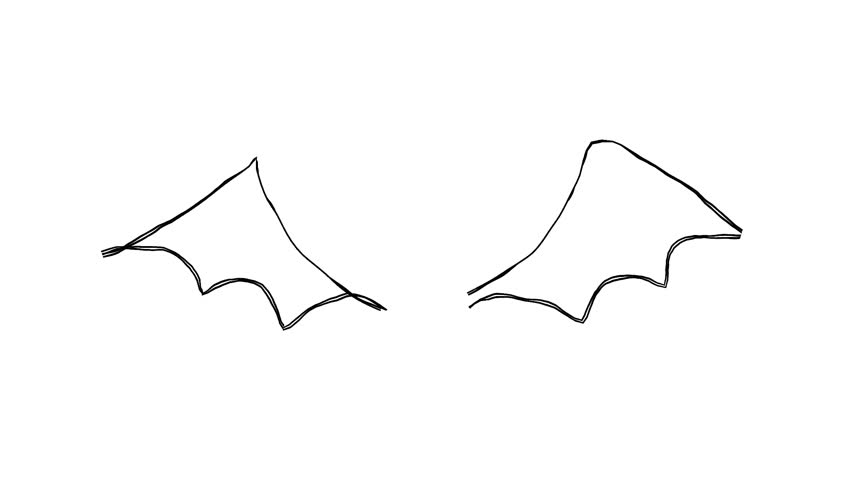 White devil wings doodle line art illustration. Hand-drawn moving line icon video. Looping 4K animation