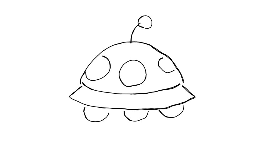 Doodle line drawing illustration of a UFO. Hand-drawn icon animation with moving lines. Looping 4K animation
