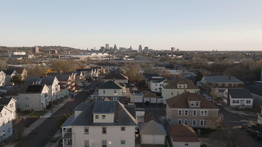 Aerial view of Providence, Rhode Island. Shot on an autumn day.