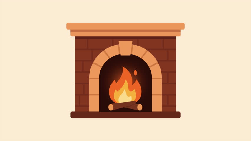 Fireplace with burning wood, art video illustration.