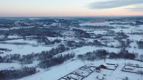 Drone Flying Forward above Winter Landscape