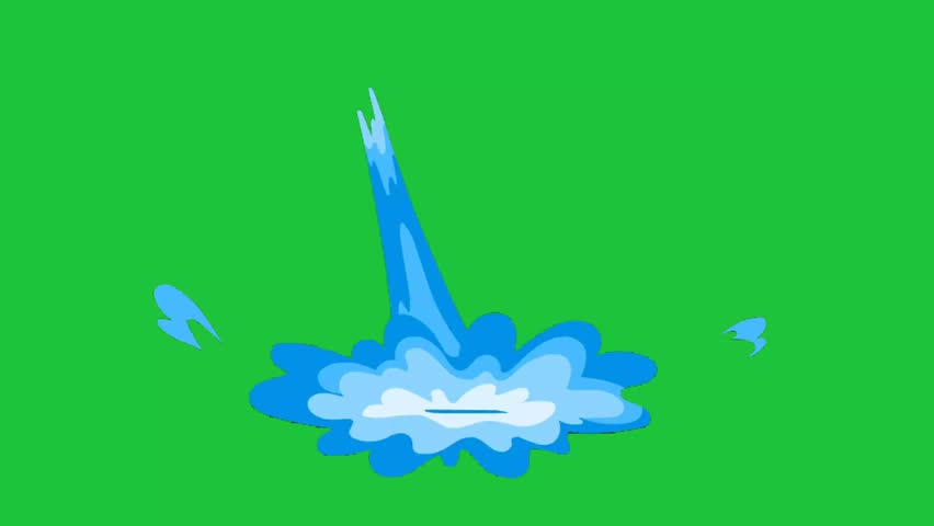 Animated stylized blue water splash on green screen. Perfect for dynamic action, liquid effects, or game visuals. Easy chroma key