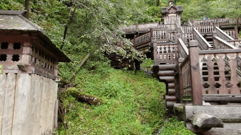 Low Lateral Drone View Wooden Staircase