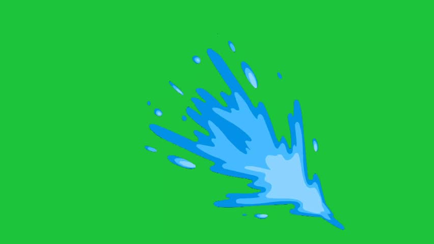 Animated blue water splash effect on green screen. Perfect for action scenes, liquid transitions, or game effects. Easy chroma key