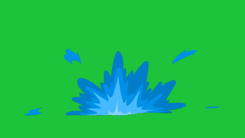 Animated blue water splash effect on green screen. Perfect for action scenes, liquid transitions, or game effects. Easy chroma key