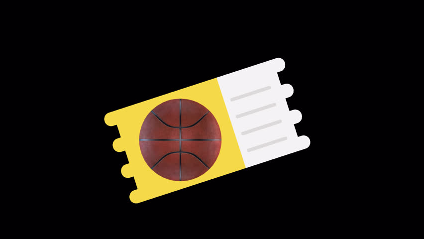 3D basketball match ticket animation with a basketball icon on a modern ticket design. Ideal for sports promos, event ads, booking apps, and social media. 5-second animation with transparent background.