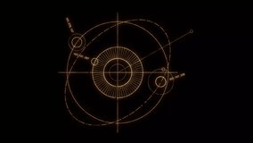 Futuristic HUD interface animation with golden circular diagrams, orbit lines and technical data rotating on black background - Powered by Shutterstock - Get 15% off with code: PIKWIZARD15