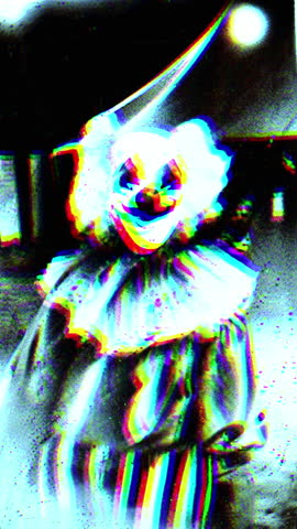 Glitch Art Portrait Of A Neon Blue Clown Mask With Distorted Facial Features And Surreal Glow Vertical Video