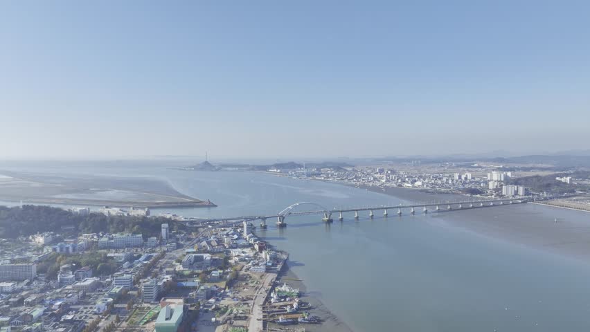 Aerial view over Gunsan city center area in Jeollabuk-do, South Korea